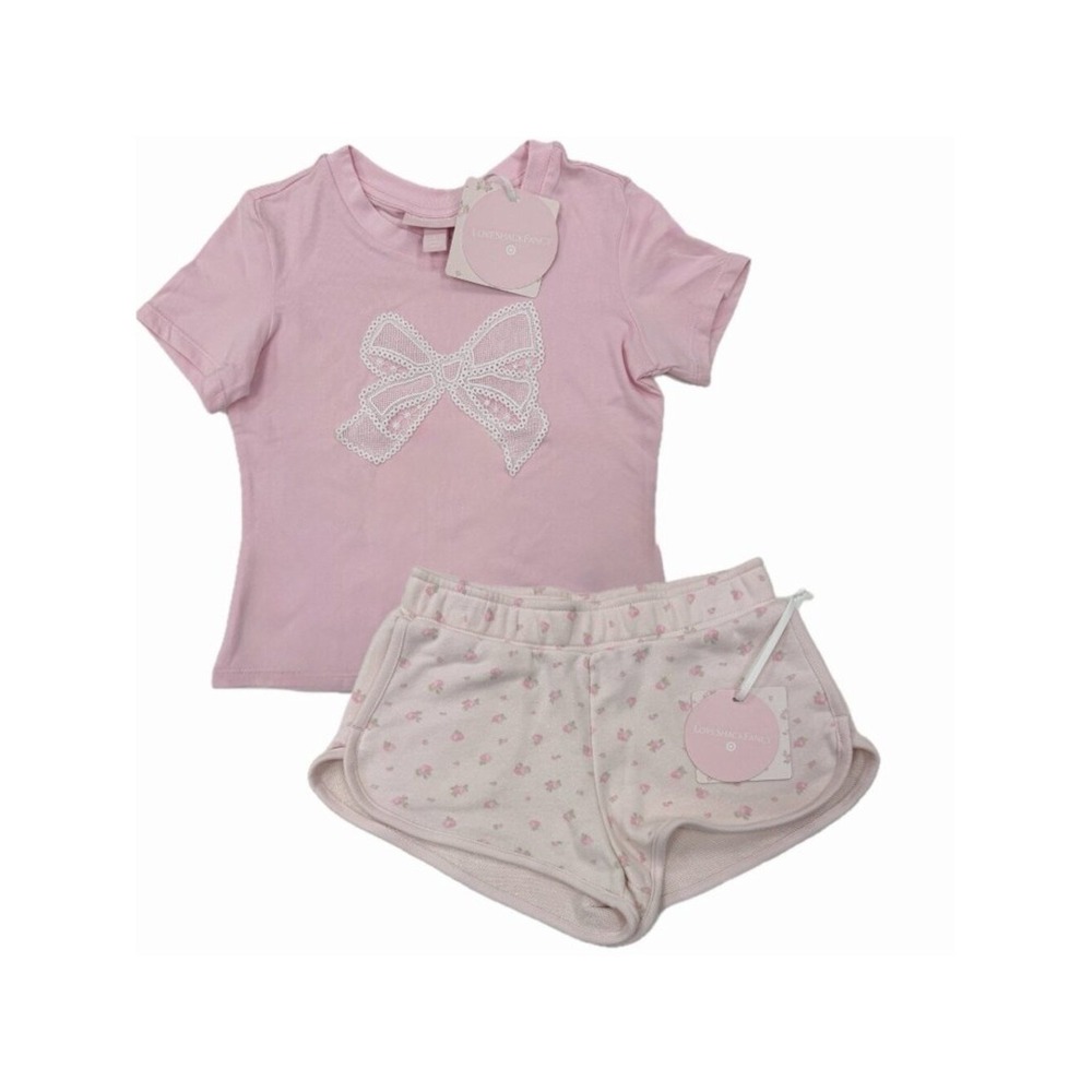 LoveShackFancy for Target Girls 2-Piece Pink Bow T-Shirt and Floral Shorts Set 8